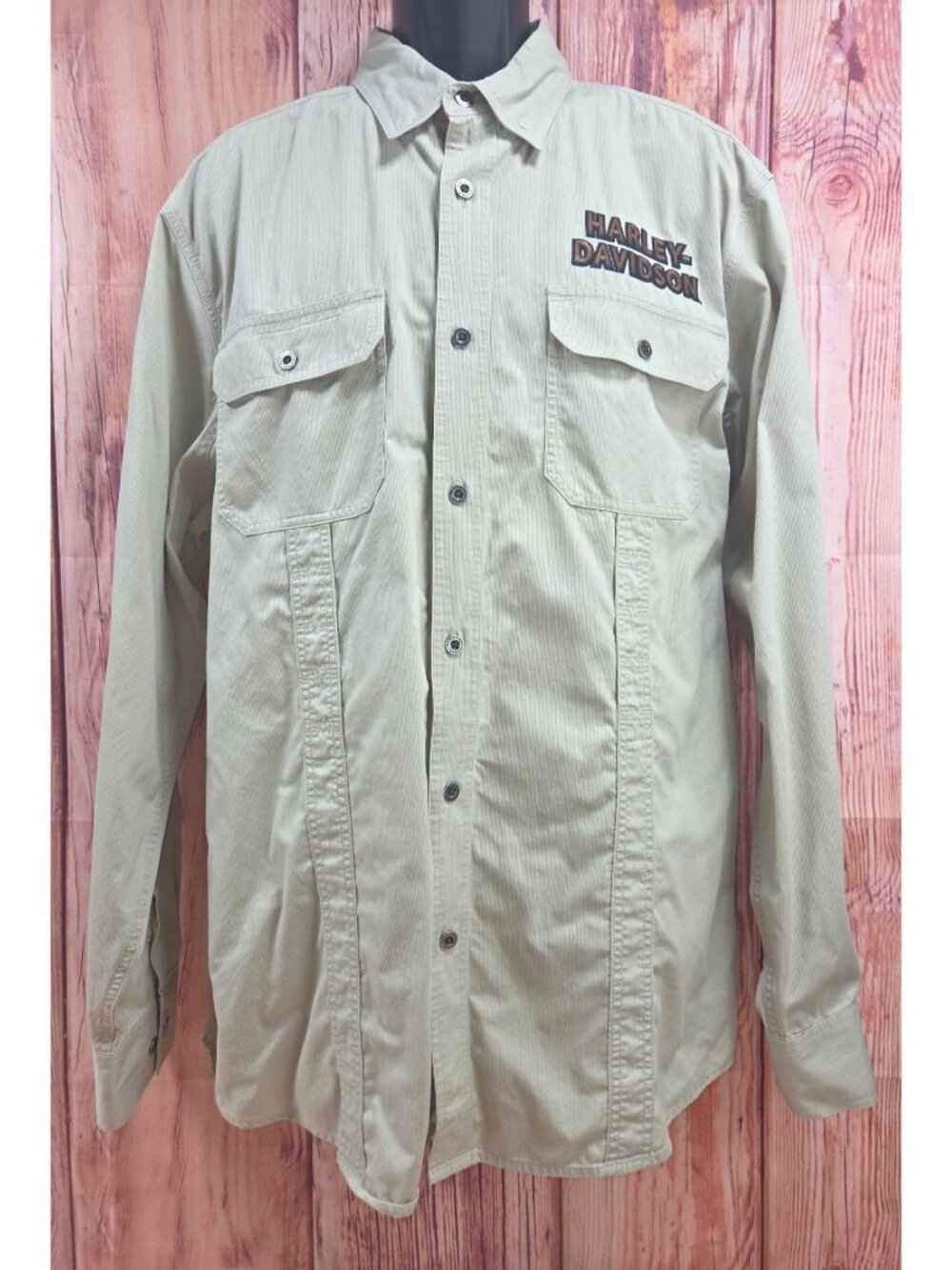Harley-Davidson Mens Beige Button-Up Shirt Tall XL 100% Cotton